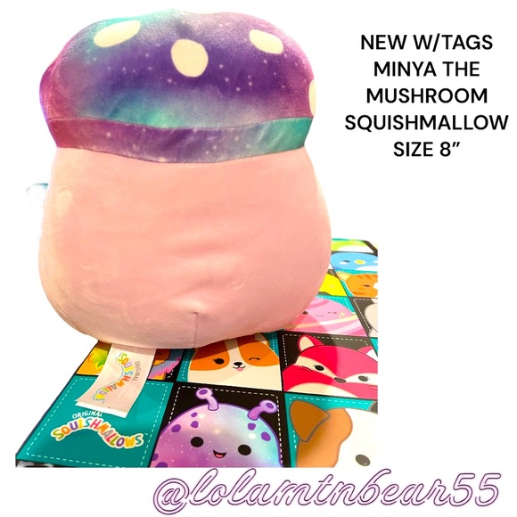 NEW W/TAGS MINYA THE MUSHROOM SQUISHMALLOW SIZE 8”, FUZZY BELLY GALAXY SHINY TOP - Picture 2 of 5
